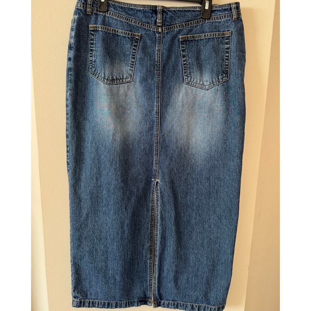 Denim Midi Skirt Size 14 – 100% Cotton Blue Jean Skirt with Back Slit - Picture 3 of 4